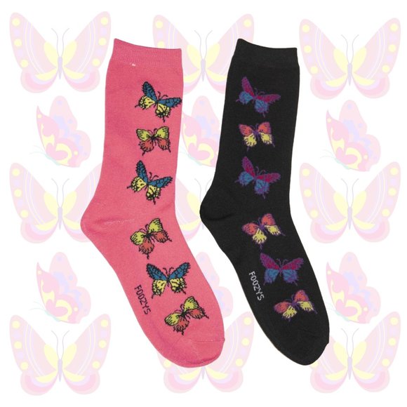 Beautiful Butterflies Wings Butterfly Effect Bug 2 Pairs Foozys Women's Socks - Picture 1 of 2